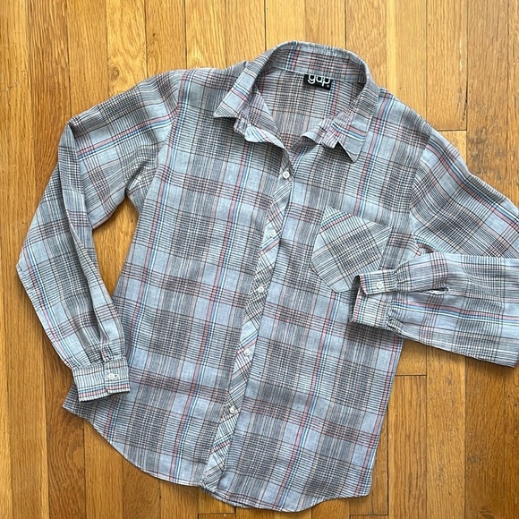Vintage 70s 80s GAP Pastel Plaid Lightweight Button Down Blouse Top Shirt - Picture 7 of 13